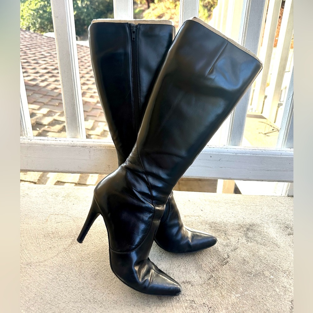 Black Leather Knee-High Boots